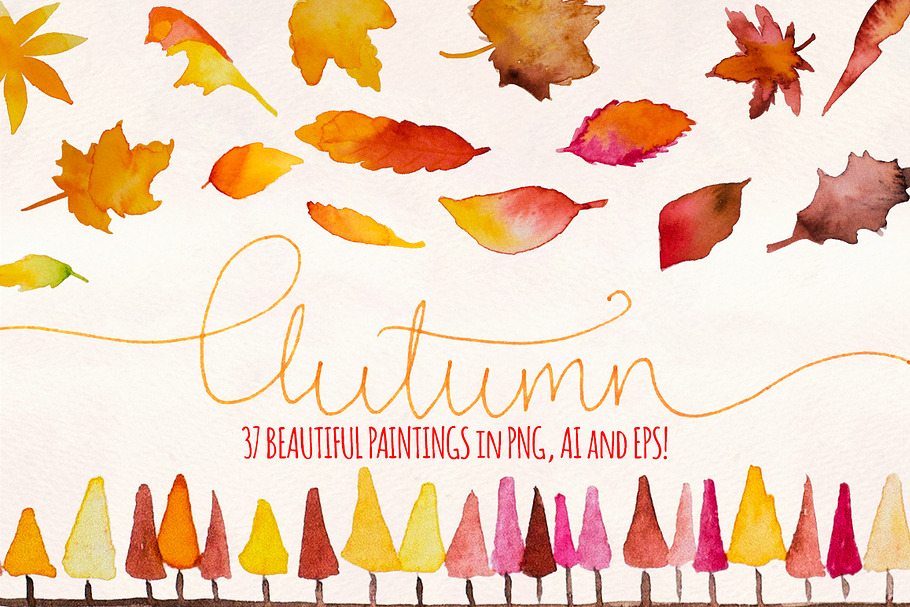Autumn Leaves 37 Watercolor Elements in Illustrations - product preview 8