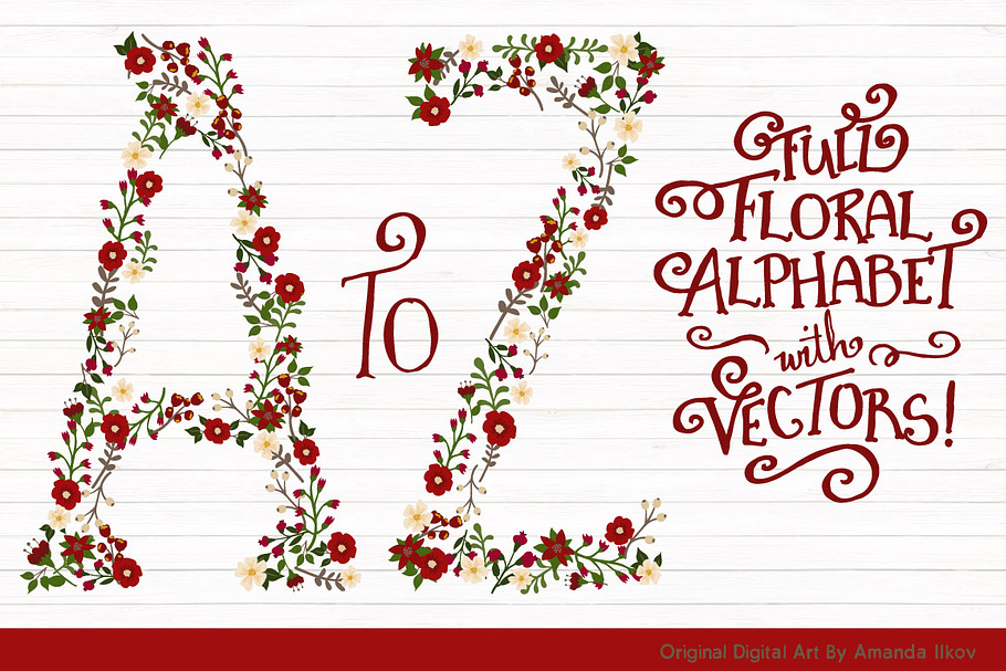 Christmas Floral Alphabet Clip Art