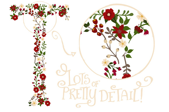 Christmas Floral Alphabet Clip Art in Illustrations - product preview 3