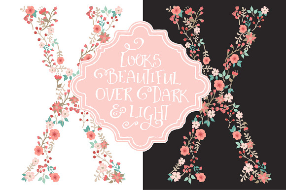 Mint & Coral Floral Alphabet Clipart in Illustrations - product preview 2
