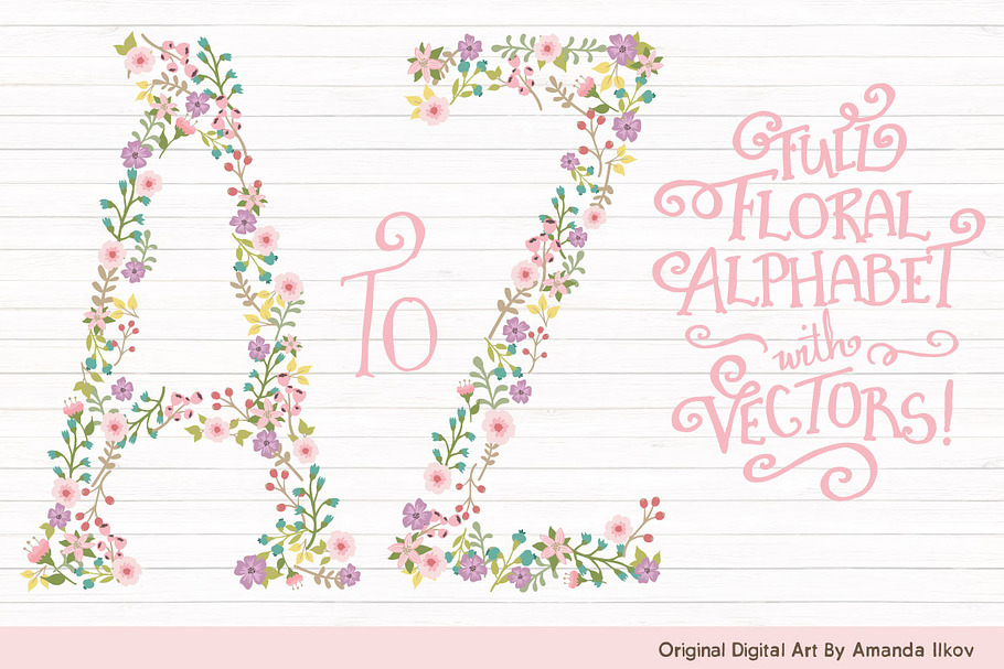 Garden Party Floral Alphabet Vectors in Illustrations - product preview 8