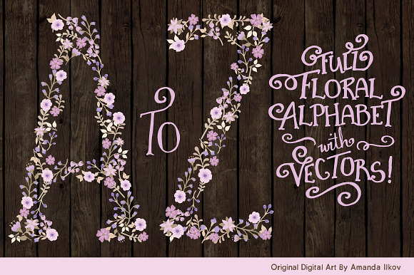 Lavender Floral Alphabet Vectors in Illustrations - product preview 1