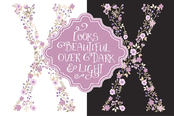 Lavender Floral Alphabet Vectors in Illustrations - product preview 2