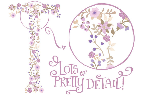 Lavender Floral Alphabet Vectors in Illustrations - product preview 3
