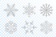 Realistic grey icy snowflakes set