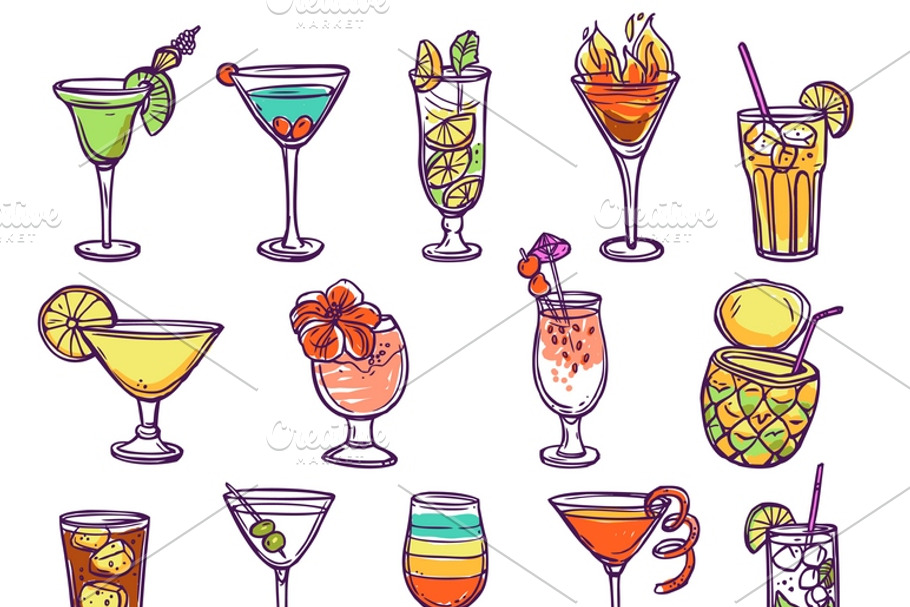 Cocktail glasses sketch set in Graphics - product preview 8