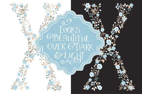 Soft Blue Floral Alphabet Clipart in Illustrations - product preview 2