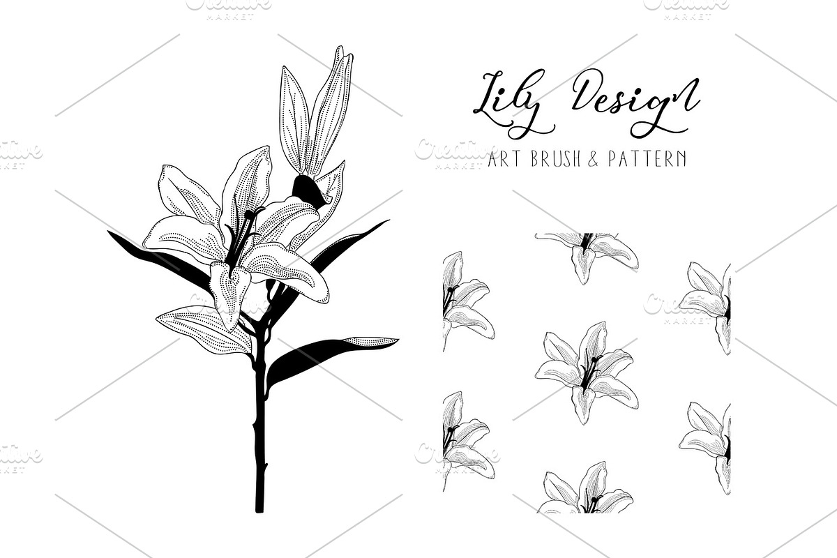 Lily Design. Art Brush & Pattern in Illustrations - product preview 8