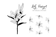 Lily Design. Art Brush & Pattern