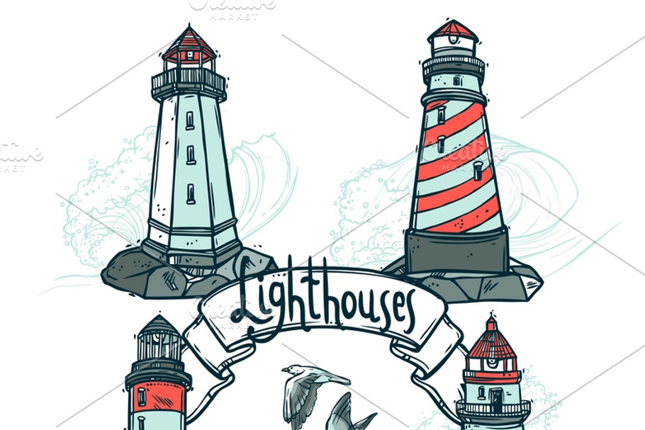 Lighthouses sketch set in Illustrations - product preview 8