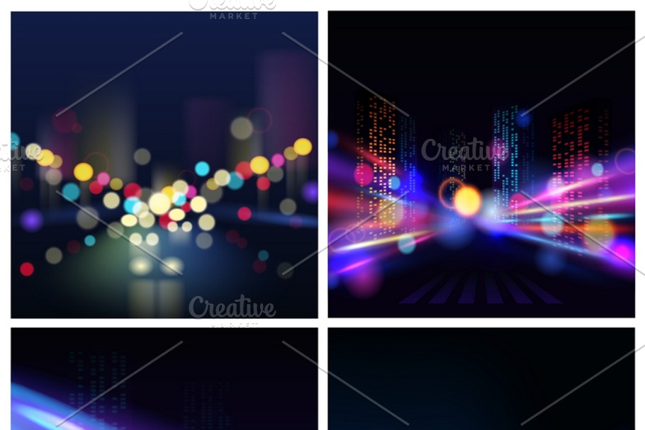 Night city blur backgrounds set in Illustrations - product preview 8