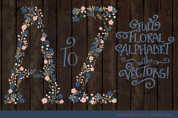Navy & Blush Floral Alphabet Vectors in Illustrations - product preview 1