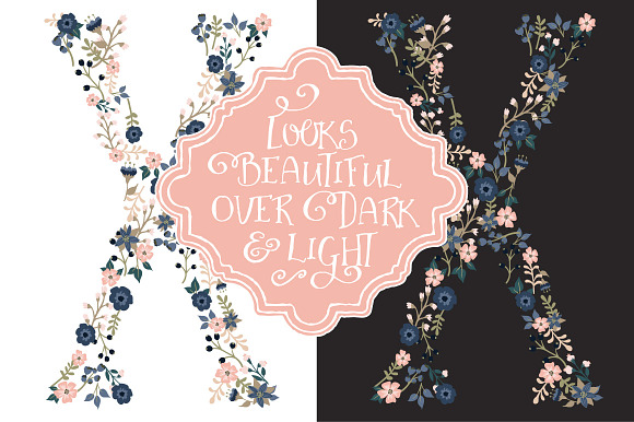 Navy & Blush Floral Alphabet Vectors in Illustrations - product preview 2