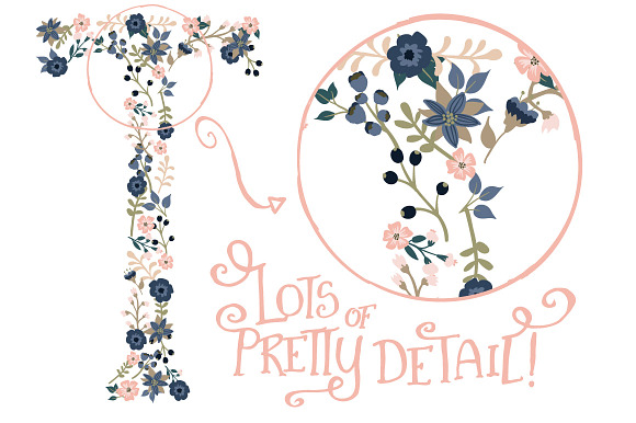 Navy & Blush Floral Alphabet Vectors in Illustrations - product preview 3