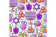 Happy Hanukkah celebration seamless pattern with holiday objects