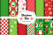 Set of 11 cute seamless Christmas Time patterns with traditional ornaments