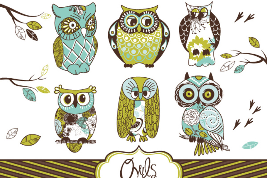 Owl clip art and digital paper set