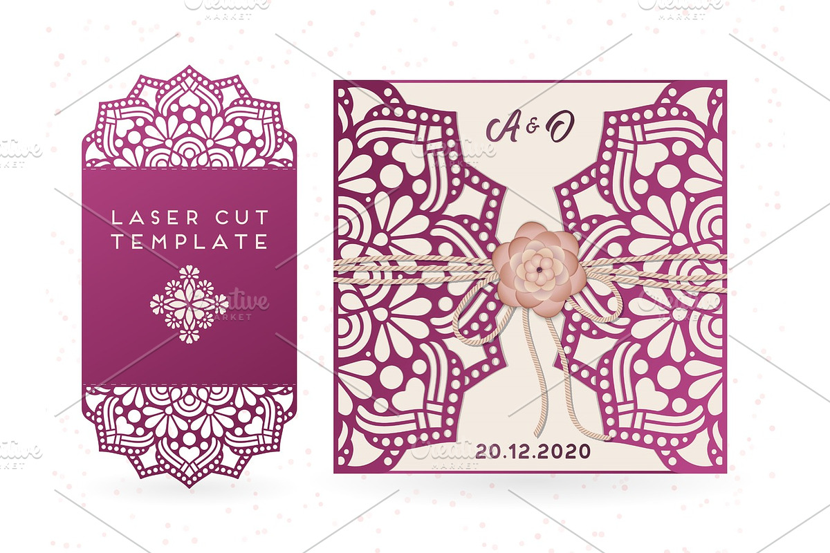 Vector wedding card laser cut template in Illustrations - product preview 8