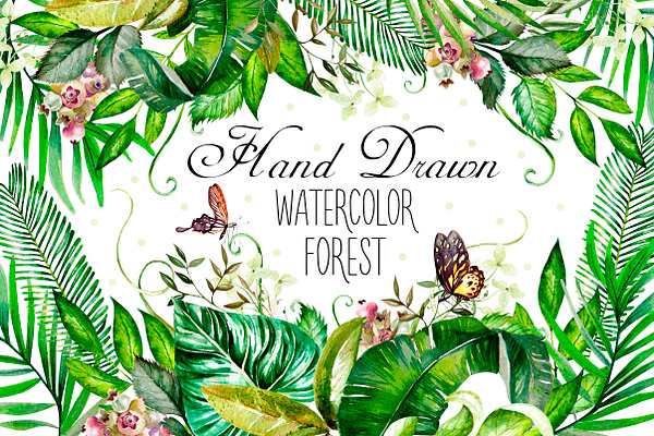 Hand Drawn watercolor Forest