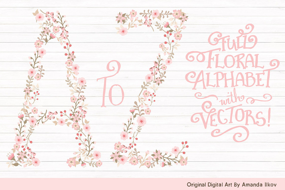 Soft Pink Floral Alphabet Vectors