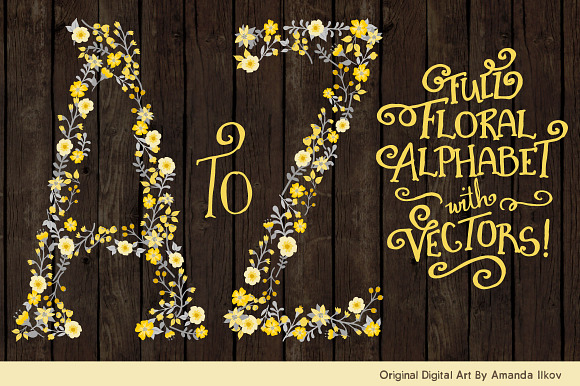 Sunshine Yellow Floral Alphabet in Illustrations - product preview 1