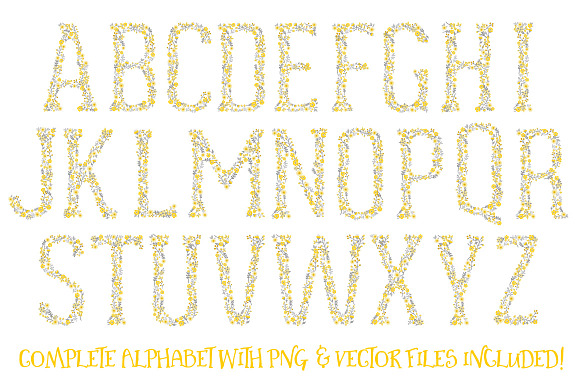 Sunshine Yellow Floral Alphabet in Illustrations - product preview 3