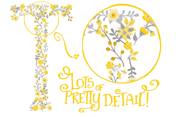 Sunshine Yellow Floral Alphabet in Illustrations - product preview 4