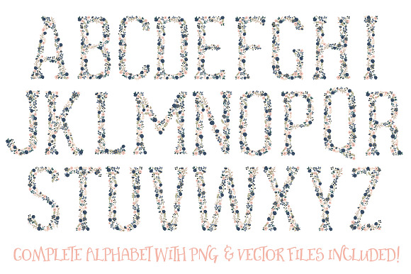 Navy & Blush Floral Alphabet Vectors in Illustrations - product preview 4