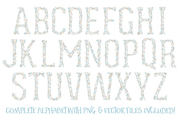 Soft Blue Floral Alphabet Clipart in Illustrations - product preview 4