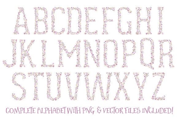 Lavender Floral Alphabet Vectors in Illustrations - product preview 4