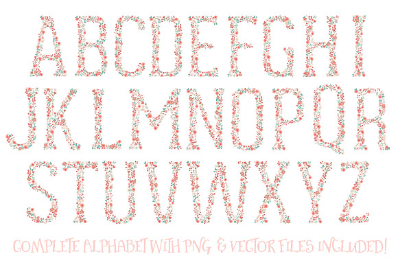 Mint & Coral Floral Alphabet Clipart in Illustrations - product preview 4