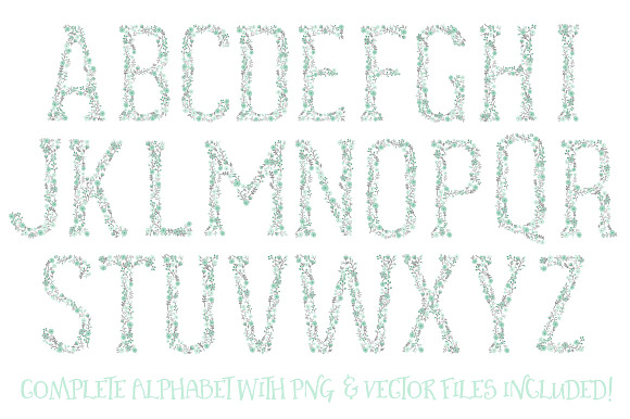 Mint & Grey Floral Alphabet Vectors in Illustrations - product preview 4