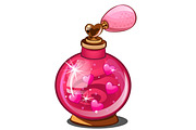 Elixir of love. Pink perfume bottle with hearts