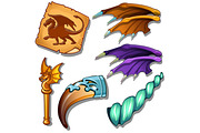 Dragon set - wings, picture. horn and golden rod