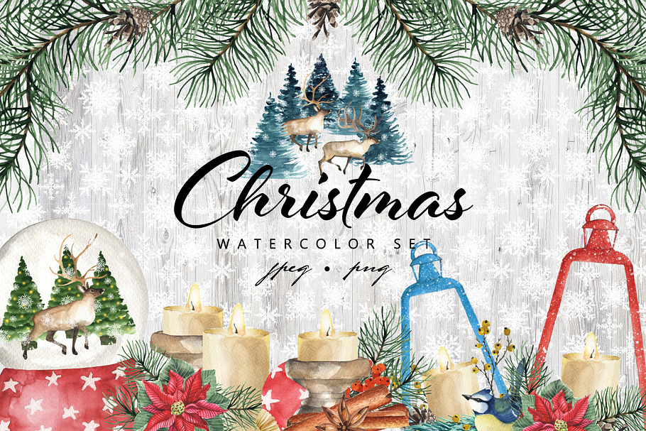 Watercolor Christmas set in Objects - product preview 8