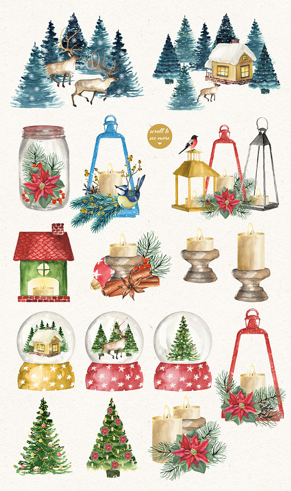 Watercolor Christmas set in Objects - product preview 1