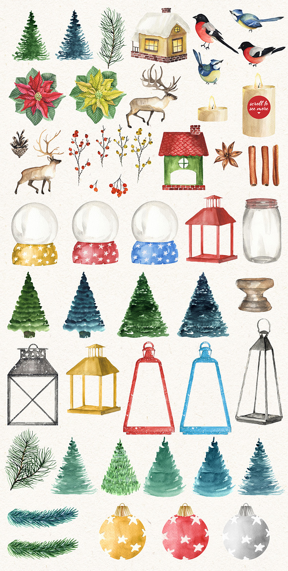 Watercolor Christmas set in Objects - product preview 2