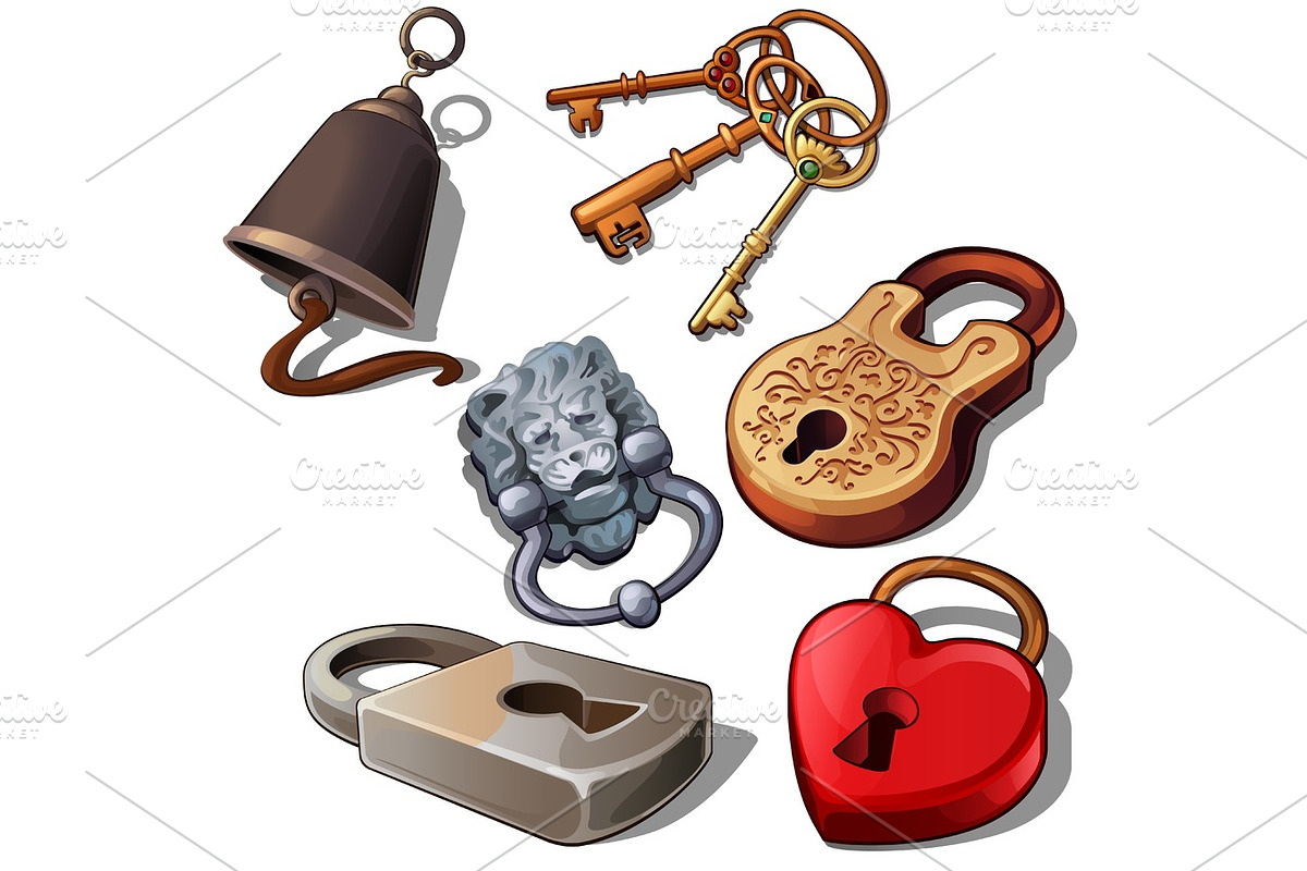 Ancient, modern and romantic padlocks with keys in Illustrations - product preview 8