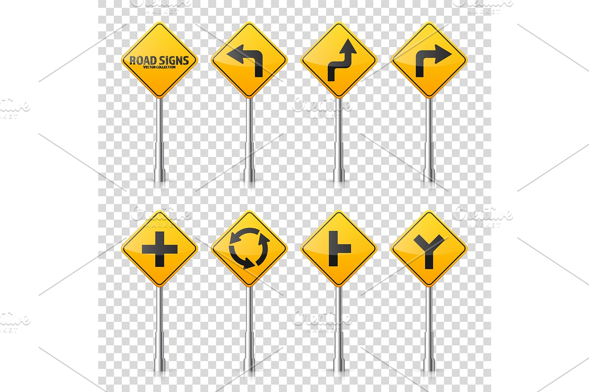 Road signs collection isolated on transparent background. Road traffic control.Lane usage.Stop and yield. Regulatory signs. in Objects - product preview 8