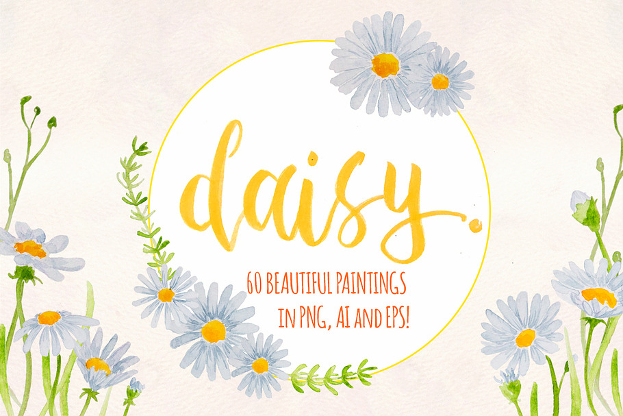 Spring Daisies 60 Watercolor Element