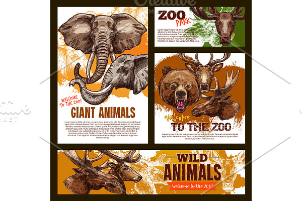 Vector zoo sketch poster wild giant animals
