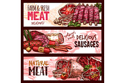 Vector sketch butchery shop meat product banners