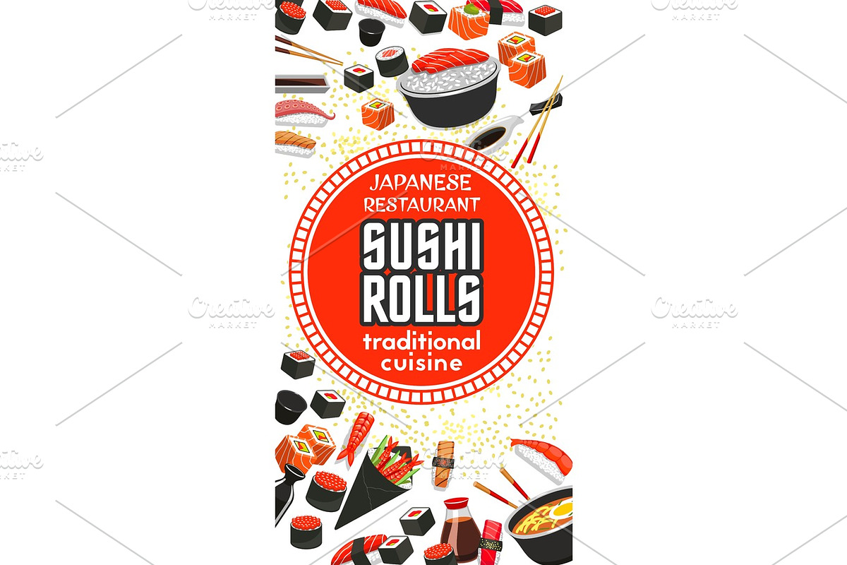 Vector poster of Japanese sushi cuisine restaurant in Illustrations - product preview 8