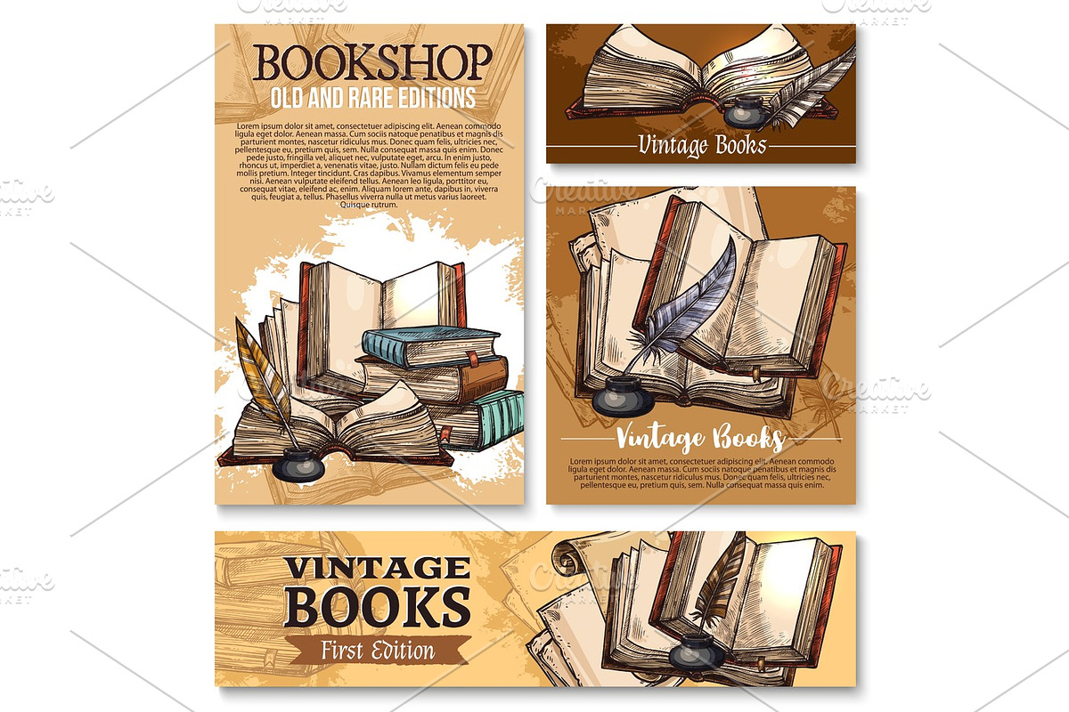 Vector sketch poster for old vintage books library in Illustrations - product preview 8