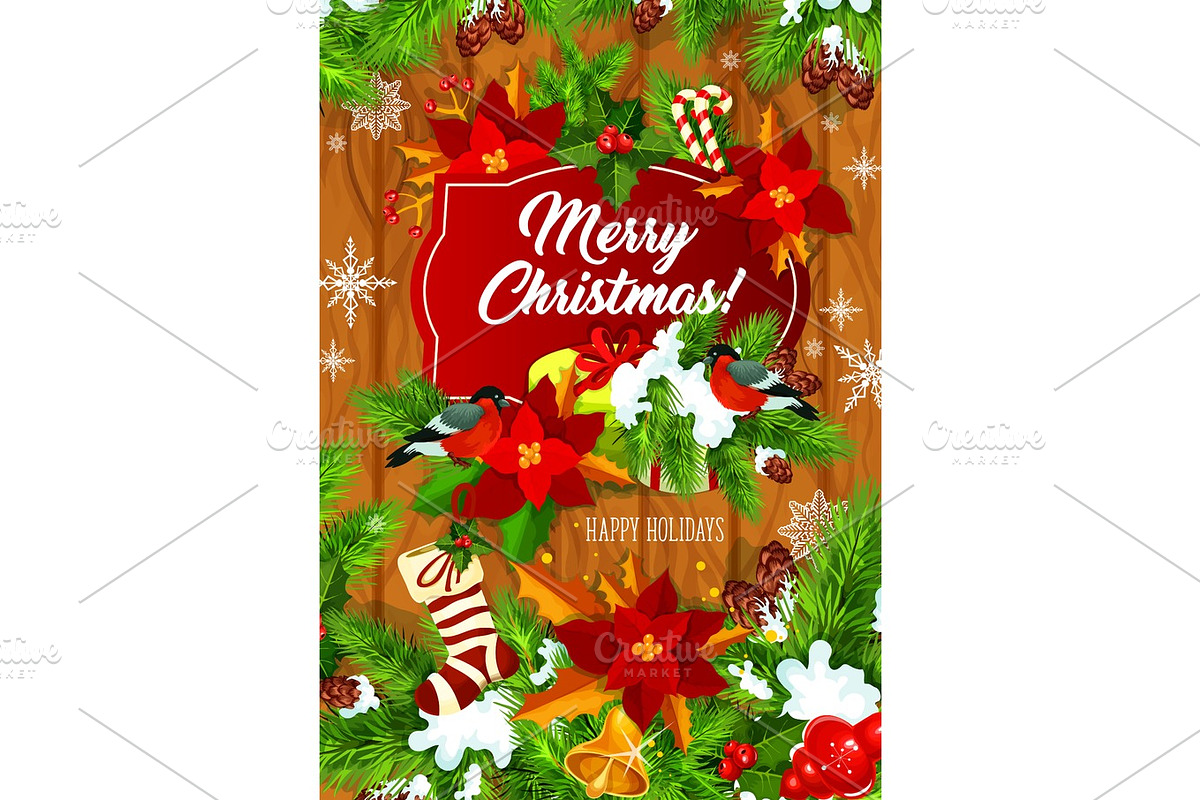 Merry Christmas tree presents vector greeting card in Illustrations - product preview 8