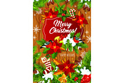 Merry Christmas tree presents vector greeting card