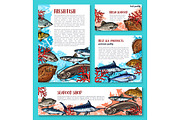 Vector fishes sketch poster for seafood market