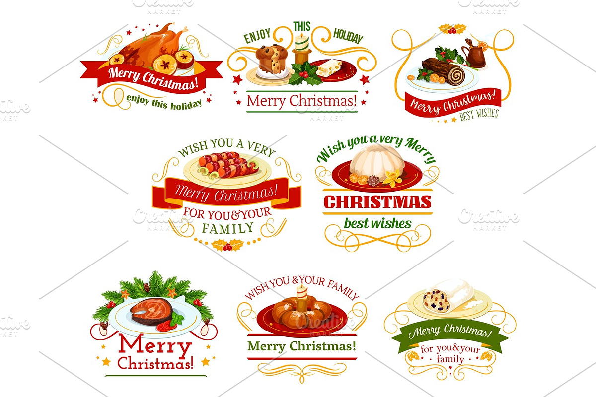 Christmas cuisine dinner badge for New Year design in Illustrations - product preview 8