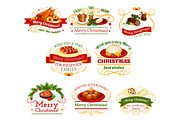 Christmas cuisine dinner badge for New Year design