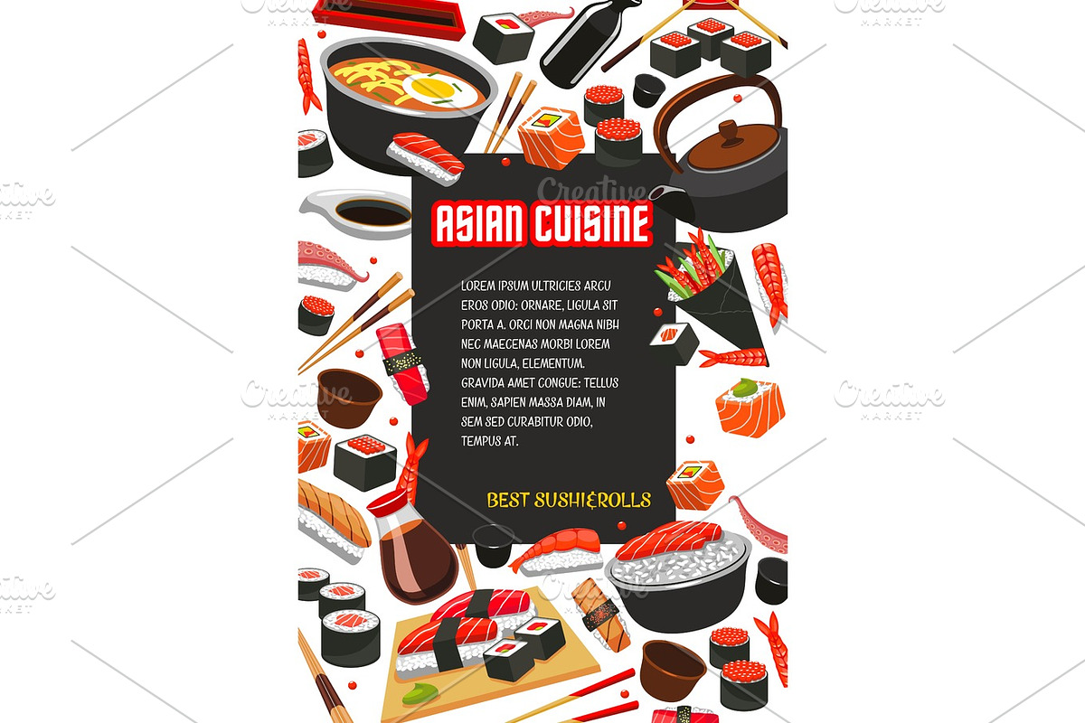Vector poster for Japanese sushi Asian restaurant in Illustrations - product preview 8